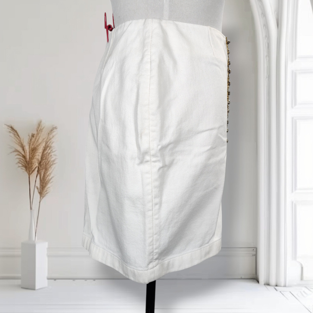 Celine 2004 Michael Kors Runway Crystal Beaded Zip White Denim Mini Skirt 40 - Picture 8 of 16